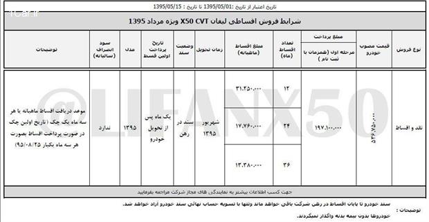 فروش اقساطی لیفان ایکس 50